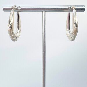 VTG Solid Sterling Silver 925 Etched Puffed Hoop Earrings Size 1" Length